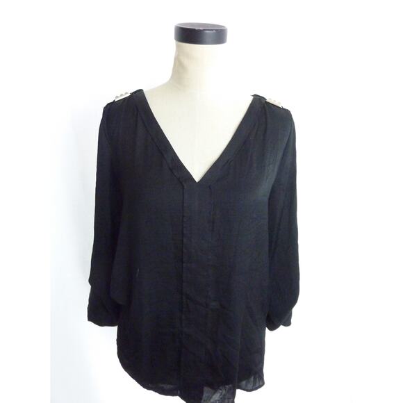Zara Tops - Zara Black V Neck Satin Blouse with 3/4 Sleeves M Top